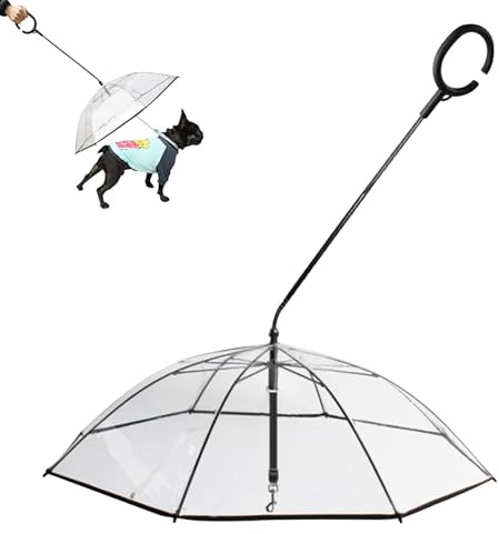 Husdjur med ett paraply för hundar med koppel för små husdjur, hundparaply med ett C-handtag, regnbeständigt, snöbeständigt, hundkoppel