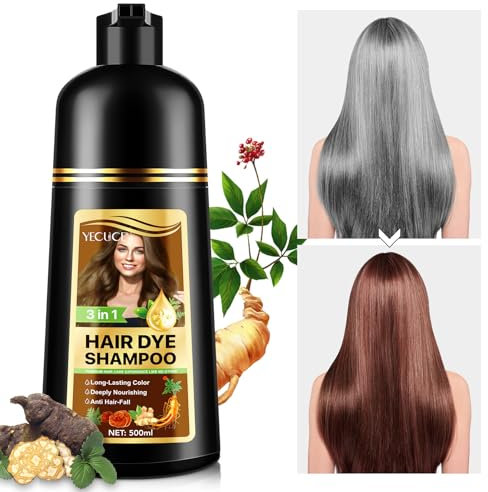 Shampoo Colorante Donna Uomo 500 ML Shampoo Colorante Capelli Bianchi Capelli Colorati Istantaneo Hair Dye 3 In 1 Istantanee Nutriente, Rinforzante E Di Lunga Durata (Castano Scuro)