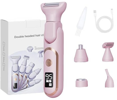 5 in 1 Rasoio Elettrico Donna - Depilatore Corpo, Epilatore Viso Sopracciglia Inguine Impermeabile IPX6 con Display LED e Testine Precise, Rosa