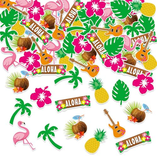 ParPix 100 Stk Hawaii Deko Konfetti Bunt, Groß 6cm Hawaii Party Deko Confetti, Streudeko Hawaii Tischdeko,Flamingo Deko Konfetti, Aloha Gartenparty Confetti,Hawai Streudeko für Beach Pool Sommer Party