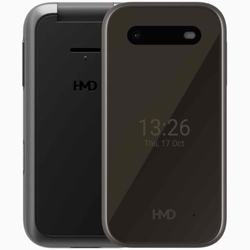 HMD 2660 Flip – vikbar mobiltelefon, 2,8-tums skärm, dubbla SIM-kort, stora knappar, FM-radio, Bluetooth, färg: svart
