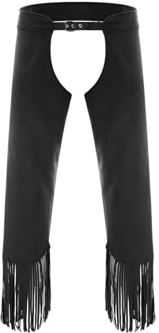 renvena Västerländsk outfit chaps byxor mocka cowboybyxor med tofsar rodeo sheriff temafest halloween karneval kostym
