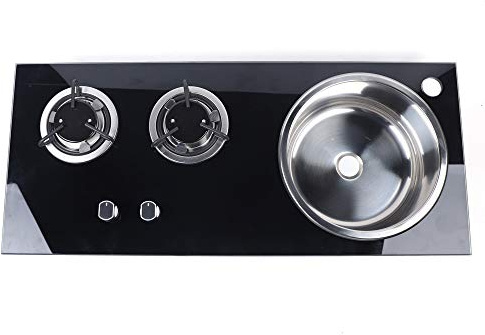 2 Burner LPG Gas Stove Hob with Sink No Faucet, RV Cooktop Stove, Camping Cooktop With 2-Level Fire Adjustment Suitable for Outdoor Apartments (2 burner, 31.1 * 13.39 * 5.12 in)