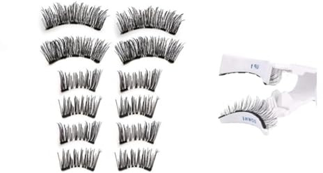 Vauki Set di ciglia magnetiche [6 paia], ciglia magnetiche senza colla, riutilizzabili, look naturale e effetto 3D, con applicatore per tutti i giorni, feste, matrimoni – Include 2 ciglia intere e 4