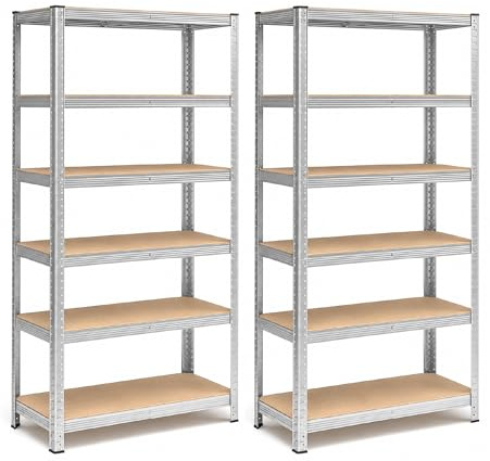 IlGruppone Set 2 Scaffali Metallici Modulari 180x90x40 cm 6 Ripiani in MDF Portata 875 kg Totali Montaggio ad Incastro Scaffalatura Garage Cantina Magazzino Officina Grigio