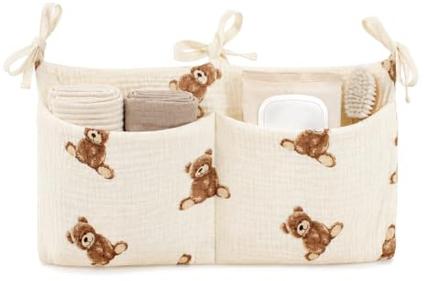 exylosluxek Organizador de Cuna para bebé diseño de Osito, 1 Unidad de Bolsa Colgante para Cama, almacenaje de algodón para Mesa de Cambiar pañales