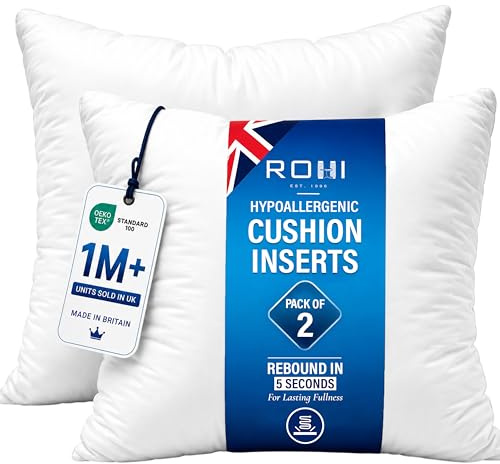 Rohi Set of 2 Hypoallergic Cushion Inner Pads (Pack of 2) 20 x 20 (50cm x 50cm) Cushion Insert Decorative Square Pillow Stuffer for Sofa Couch Cushions