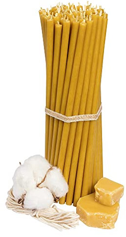 Diveevo Kirchliche Bienenwachskerzen №80 - Honig 20 Stk. I hochwertige Ritualkerzen L-18,5 cm Ø-6,1 mm I 60 Min Brenndauer in gelb I 125 g dünne Kerzen tropf- & rauchfrei