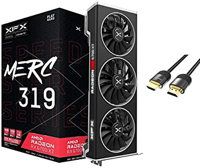 XFX Speedster MERC 319 AMD Radeon RX 6700 XT Gaming Graphics Card - Black 12GB GDDR6 PCIe 4.0 DirectX 12 Triple Fans AMD RDNA 2 1x HDMI 2.1 3x DisplayPort 1.4 with Mytrix HDMI 2.1 Cable (4K