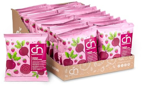 Crispy Natural Chips di Barbabietola al Lampone 24x18g – Snack Croccante Naturale, Senza Zuccheri Aggiunti, Senza Glutine, Ricco di Fibre, Perfetto per Ufficio e Viaggi