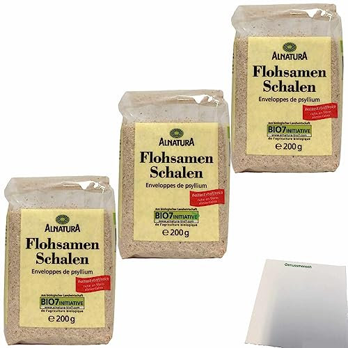 Alnatura Flohsamen Schalen Bio-Qualität 3er Pack (3x200g Packung) + usy Block