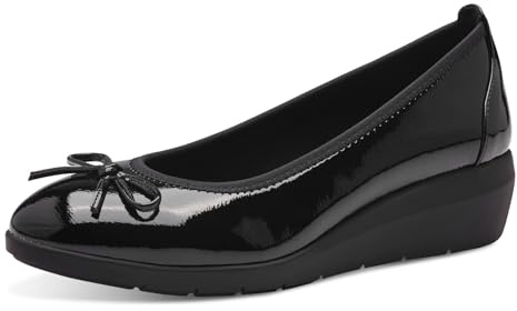 Jana Women’s Ballerinas with Wedge Heel Vegan, Black Patent, 7,5 UK