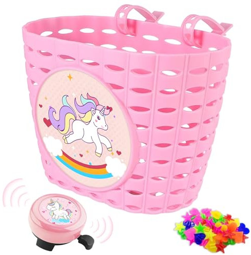 Cesta de Bicicleta para niños, Cesta Delantera para niños,Cesta de Bicicleta con diseño de Unicornio, Accesorios para Bicicleta, Desmontable, Resistente al Agua, Cesta para
