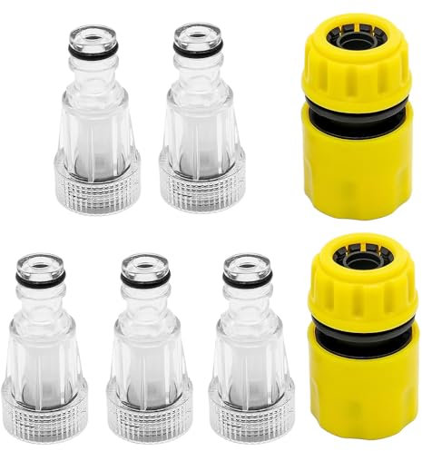 5 filtros de agua para limpiadores de alta presión, adaptador rápido para manguera de jardín, filtro de manguera de agua de 3/4 pulgadas, con 2 adaptadores rápidos, para lavadoras de alta presión,