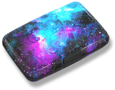 ToLuLu Credit Card Holder Mini RFID Small Aluminum Card Wallet, Blocking Slim Metal Business Card Case, RFID Blocking Front Pocket Wallet Hard Case CC Holder for Men Women, Nebula Galaxy