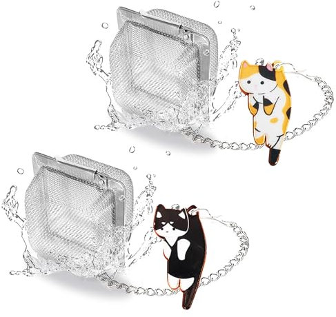 PUSCOBSY Lot de 2 infuseurs à thé cubiques en forme de chat pour thé en vrac, boule à thé en acier inoxydable avec joli pendentif, infuseur à thé réutilisable pour l'extraction du thé et l'infusion à