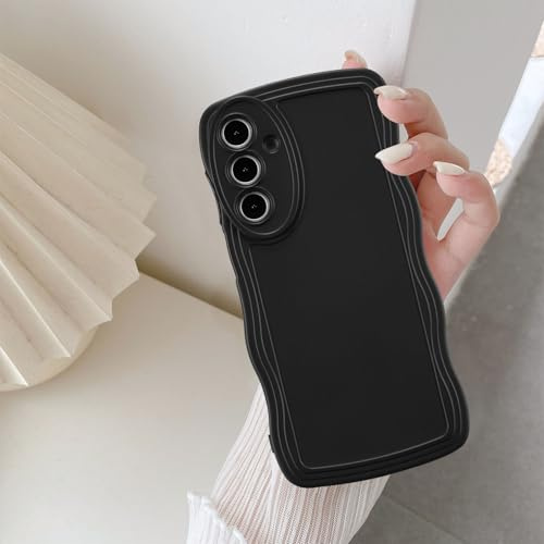 UEEBAI Wave Frame Case for Samsung Galaxy A16 4G/5G, Cute Wave Frame Slim Fit Shockproof Phone Bumper Cover Soft Pretty Curly Wavy Case Anti-Scratch TPU Case - Black