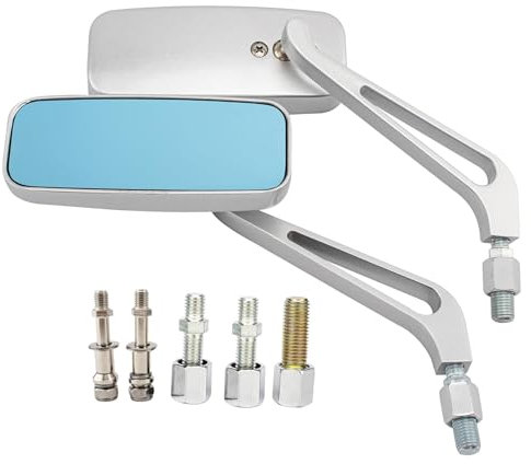 YUJYGAO Chrom M8 M10 Motorrad Rechteckige Rückspiegel mit Blauen Gläsern, kompatibel mit Davidson Softail Sportster Chopper Bobber Touring Cruiser Street Bike Racer ATV