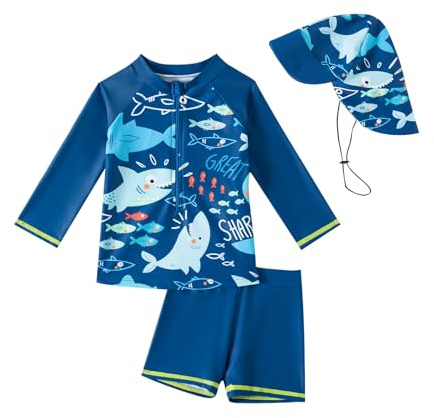YAGATA Barn pojkar baddräkt badmode pojkar UV-skydd badset dinosaurie badshorts badkläder, Haj B, 6-12 månader