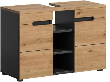xonox.Home - Waschbeckenunterschrank Canu 80x55x34 cm in Basalt grau und Artisan - Badmöbel Badezimmerkombination Badset