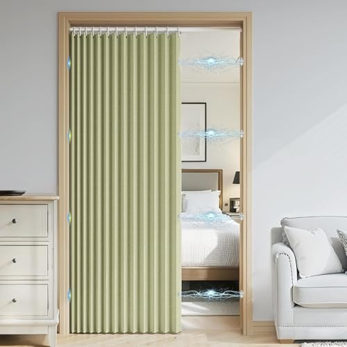 DSSHENGDS Personalizable Cortina Plegable baño corrediza，Separador de Espacios Interiores，Adecuado para Puertas correderas, armarios-Matcha Green- 180x200cm