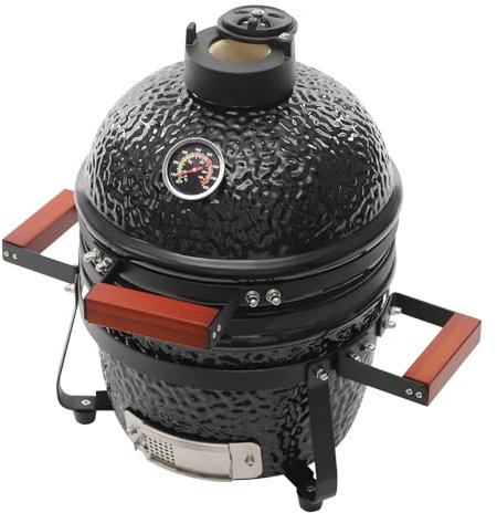 Keramikgrill BBQ Holzkohle Grill, Ø 50 cm Kamado Smoker-Grill Set mit Thermometer Campinggrill Ceramic Rund Holzkohle
