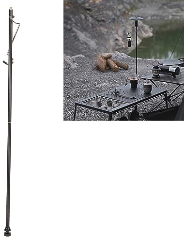 Collapsible Lantern Stand, Portable & Adjustable Camping Light Pole with Aluminum Hook & Ground Stakes, Lightweight Folding Design for Hanging Lights, Perfect for Camping, Backyard