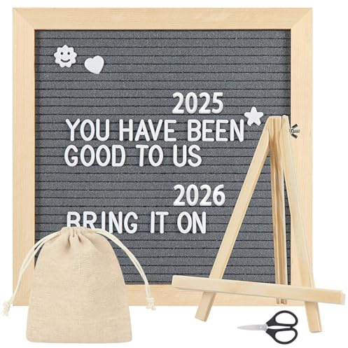 Felt Letter Board, 10 x 10 Inch Changeable Letter Board with 340 Letters, Numbers, Symbols, Square Wood Frame Message Sign Board with Stand, for Baby Announcements Memo Home Office Party Decoration