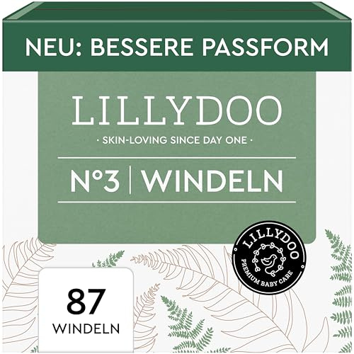 Pañales LILLYDOO con celulosa sin blanquear, talla 3 (6+ kg), 87 uds. | Envase de papel, sin perfumes ni lociones, testados dermatológicamente, garantizan una excelente protección contra las fugas.