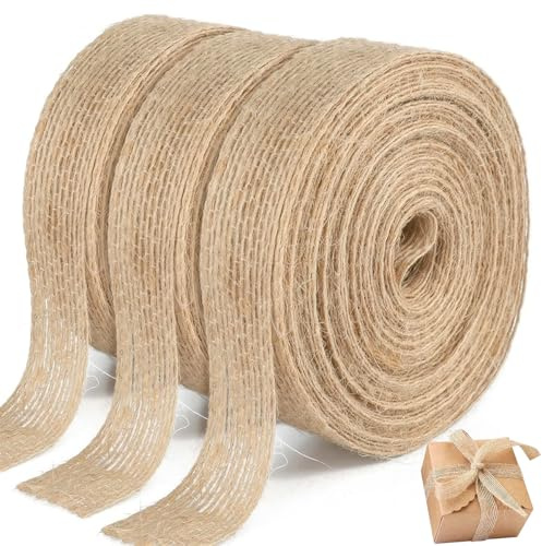3 stycken 30 m juteband, 2 cm brett vintage presentband brett, juteband dekorativ, juteband natur, handgjord dekorativ band jute för vardagsrumsdekoration, jubileumsdekoration, bröllopsfest dekoration