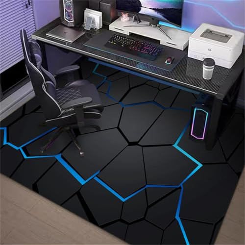 Highdi Alfombrilla para Silla de Oficina Gaming, Estilo Tecnología Protector Suelo Silla Ruedas Antideslizante Antiarañazos, Alfombrilla de Protección para Suelos Duros (Luz Azul,80X160cm)
