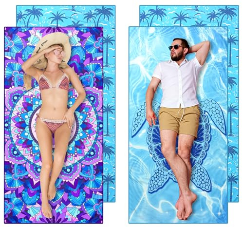 Audasi 2 Pack Serviettes De Plage en Microfibre, 180 * 90Cm Serviette De Plage Extra Large sans Sable pour Adultes Séchage Rapide Serviette De Plage Personnalisée