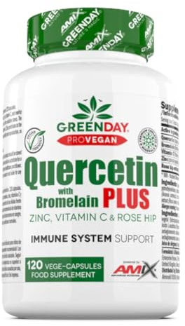 GreenDay® ProVegan Quercetin with Bromelain PLUS – 120 Cápsulas Vegetales – Con Vitamina C, Zinc y Extracto de Escaramujo – Complemento Alimenticio