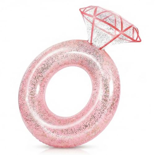 Inflatable Diamond Ring Pool Floats for Adults,Bachelorette Party Decorations,Engagement Ring Swimming Pool Inflatables,Rubber Rings for Wedding Beach Party,Large Pool Float Supports 265 lbs (Pink)