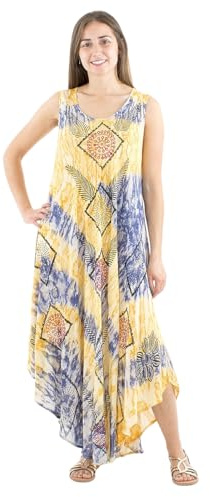 Coline - Robe de Plage Longue Colorée Imprimé Ethnique sans Manches Femme Taille Unique S-XL 100% Viscose
