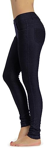 Prolific Health Women's Jean Look Jeggings Tights Yoga Many Colors Spandex Leggings Pants S-XXL (Medium, Navy Blue)