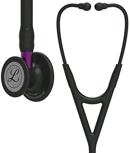 3M Littmann Cardiology IV Stethoskop für die Diagnose, 6203, Black-Edition Bruststück, schwarzer Schlauch, violetter Schlauchanschluss und schwarzer Ohrbügel, 69 cm