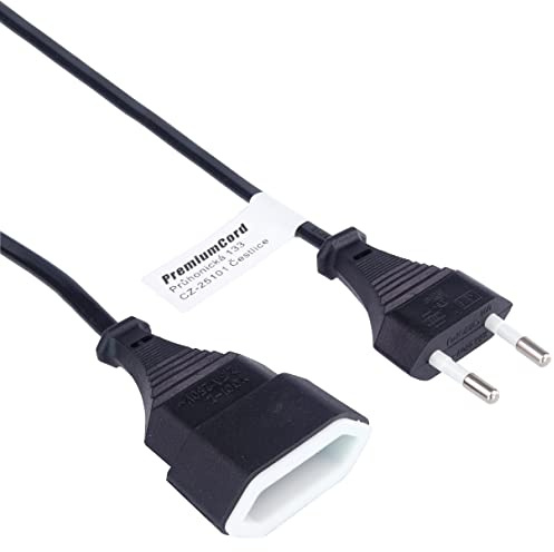 PremiumCord 230 V 2 m, Cavo Prolunga Con Spina Europea E Presa Europea, Prolunga Cavo Di Alimentazione Per 230 V, Presa Spina, Colore Nero