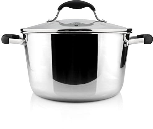 AVACRAFT Horno holandés de acero inoxidable 18/10 de tres capas con tapa, olla holandesa con tapa, mejor sartén de chef con tapa de vidrio en ollas y sartenes, olla de inducción, olla de caldo (5