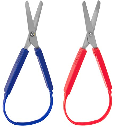 Liitata 2 stycken slingsax självöppning sax Grip Scissors för barn ungdomar och vuxna gör-det-själv hantverk – röd blå