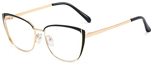 kachawoo Blue Light Blocking Glasses Retro Women Metal Frame Cat Eye Glasses (black gold frame)