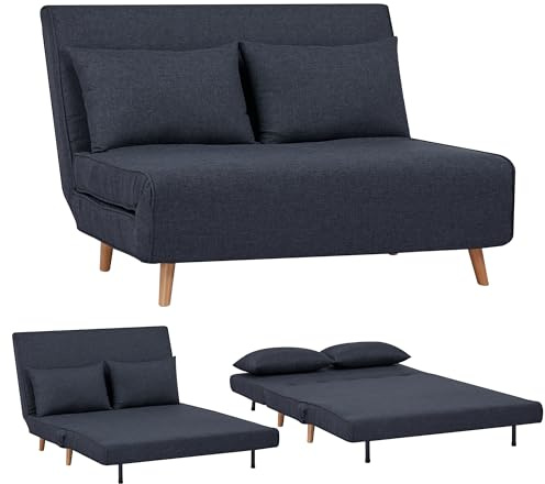 EVERGREENWEB - Canapé-Lit Banquette Convertible en lit | Fauteuil-lit Relax avec Matelas 120 cm et Coussin rembourré | Canapé clic-clac 2 Places avec Pieds en Bois | Foldy Gris Foncé