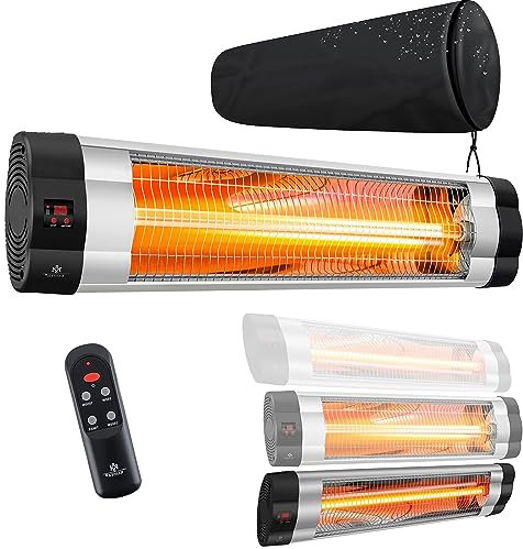 KESSER® Stufa a infrarossi, 2500 Watt, riscaldatore a infrarossi con telecomando, faretto da terrazza, con custodia protettiva, radiatore al quarzo, supporto da parete (argento)