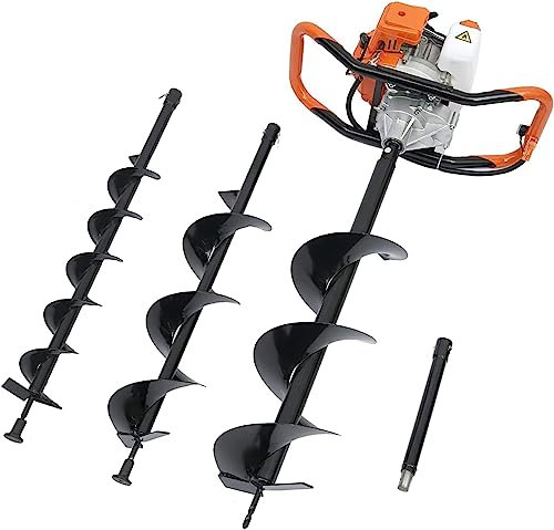 Excavadora de Agujeros para Postes a Gas de 52CC y 2 Tiempos, barrena para Agujeros para Postes a Gasolina con 3 Brocas de barrena para Tierra de 4 , 6 y 8