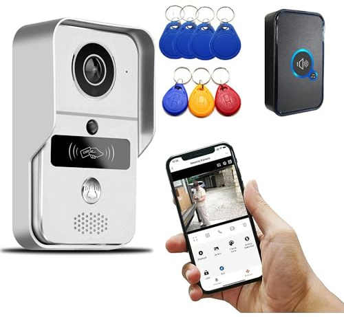Tuya Smart Life videoklocka med dörrklocka, trådlös WiFi, RJ45 1080P, nattsyn, intertelefon, säkerhetsövervakning, videointercom, telefonåtkomstkontrollsystem, silver