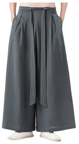 Mymyguoe Japanische Weiche Yogahose Herren Eisseide Hakama-Kung-Fu-Hose Hakama-Kung-Fu-Hose Aus Eisseide Für Herren Mit Weitem Saum Wushu-Kimono Chinesische Weithose Hip Hop Baggy Hose