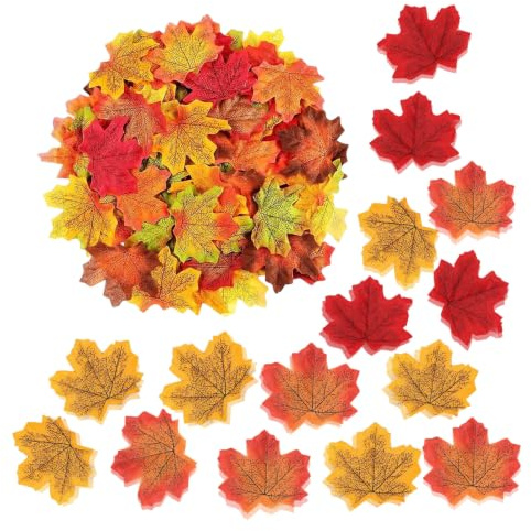 100Pcs Artificial Autumn Leaves,Mixed Color Autumn Fall Maple Leaves | Faux Maple Leaves for Halloween,Thanksgiving Tables & Rustic Autumn Weddings Card Making Crafts Autumnal Theme Parties