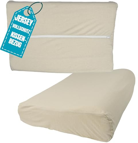 Jersey Nackenkissen Bezug 40 x 60 cm Beige - Elastische Baumwolle Vollschutz Kissenbezug Reißverschluss Gesundheitskissen Nackenstützkissen