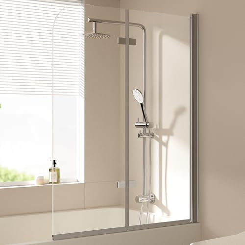 EMKE Paroi de douche pour baignoire - 110 x 140 cm - Pliable - 2 pièces - Pour baignoire, paroi de douche pliable - 6 mm - Verre de sécurité