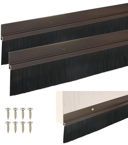 M METERXITY Juego De 2 Cepillos Para El Fondo De La Puerta De 39 L X 2.6 A Base De Aleación De Aluminio En Forma De H Con Cerdas De Nylon De 1.6 Para Sellado De Puertas [Marrón]